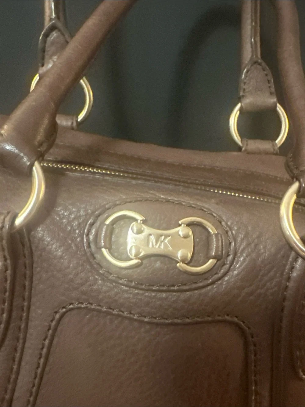 Michael Kors Chocolate Brown Pebbled Leather Satchel with Gold Hardware